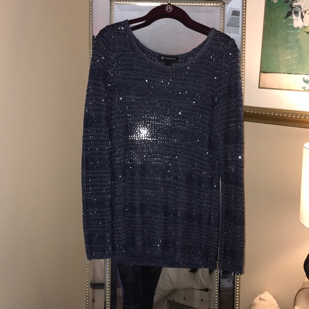 Blue sequin international concepts sweater